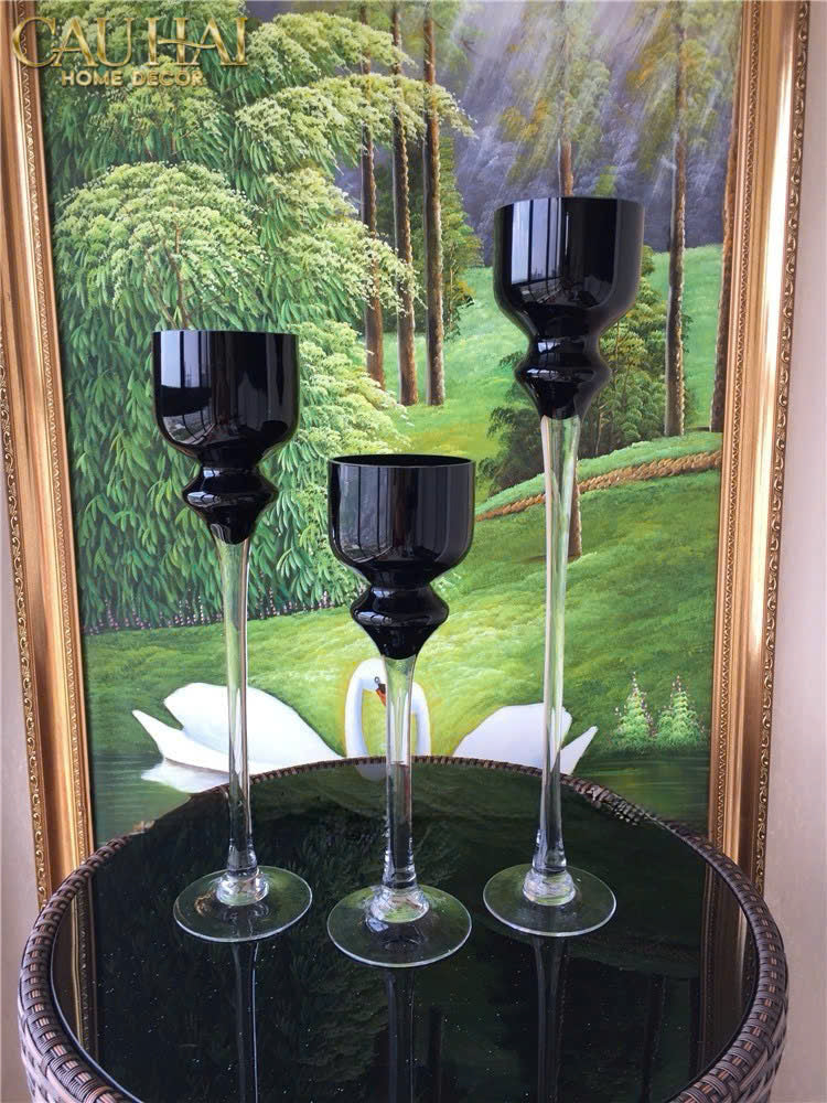 Maison Couture - Set 3 Bình Hoa Pha Lê Đen Chân Cao Allure Cristallerie Noire Rituel 40/50/60 - CẬU HAI HOME DECOR