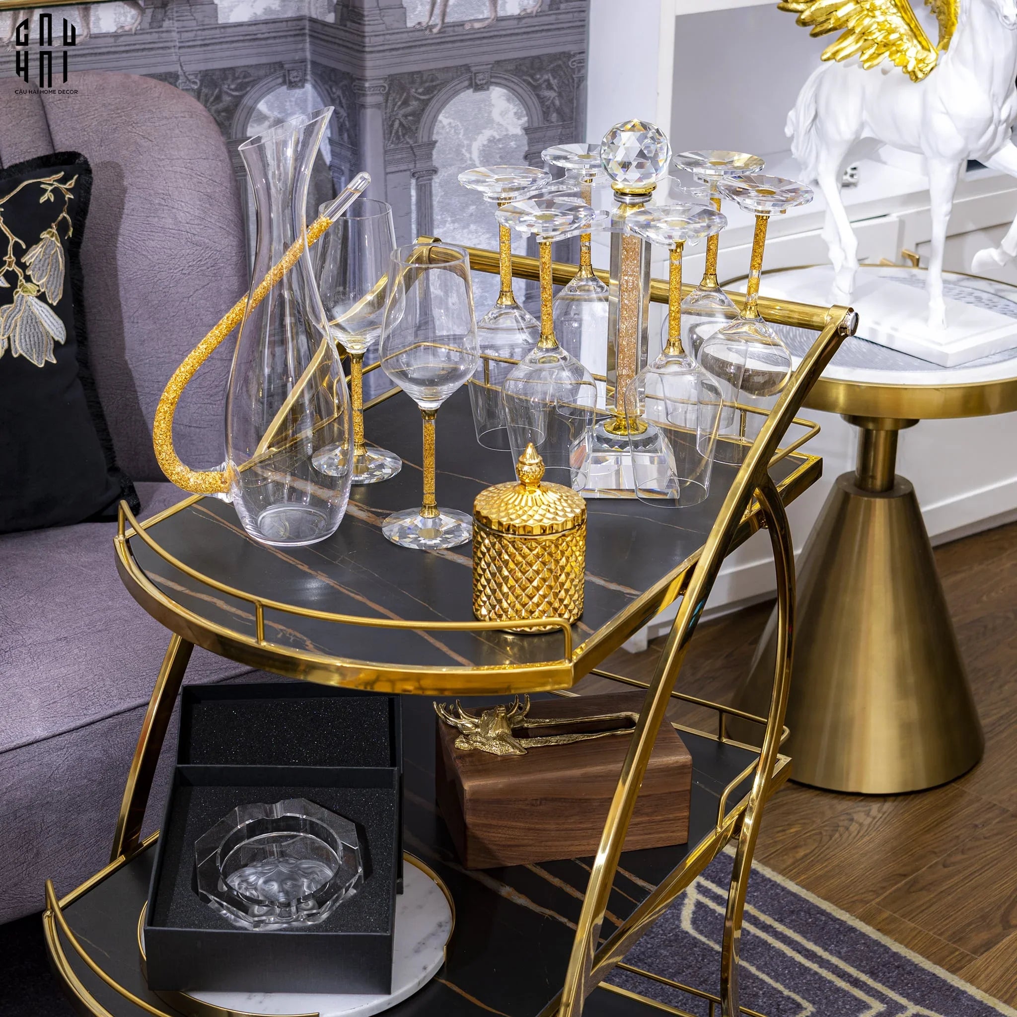 Maison Couture - Set Bình Decanter Ritz - Carlton Leather Box 8 Ly 430Ml-BÌNH RƯỢU-CẬU HAI HOME DECOR
