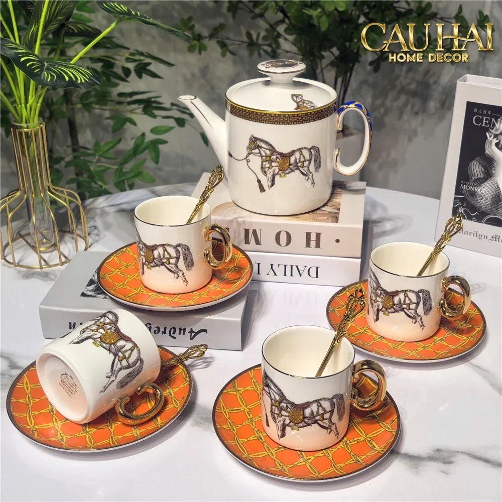 Maison Couture - Set Bình Trà 4 Tách La Selle Royale H Class Tea Set Orange Harnais 19pcs-SET BÌNH TRÀ-Đối tác tại Trung Quốc theo từng đơn đặt hàng-CẬU HAI HOME DECOR