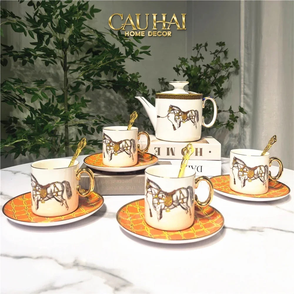 Maison Couture - Set Bình Trà 4 Tách La Selle Royale H Class Tea Set Orange Harnais 19pcs-SET BÌNH TRÀ-Đối tác tại Trung Quốc theo từng đơn đặt hàng-CẬU HAI HOME DECOR