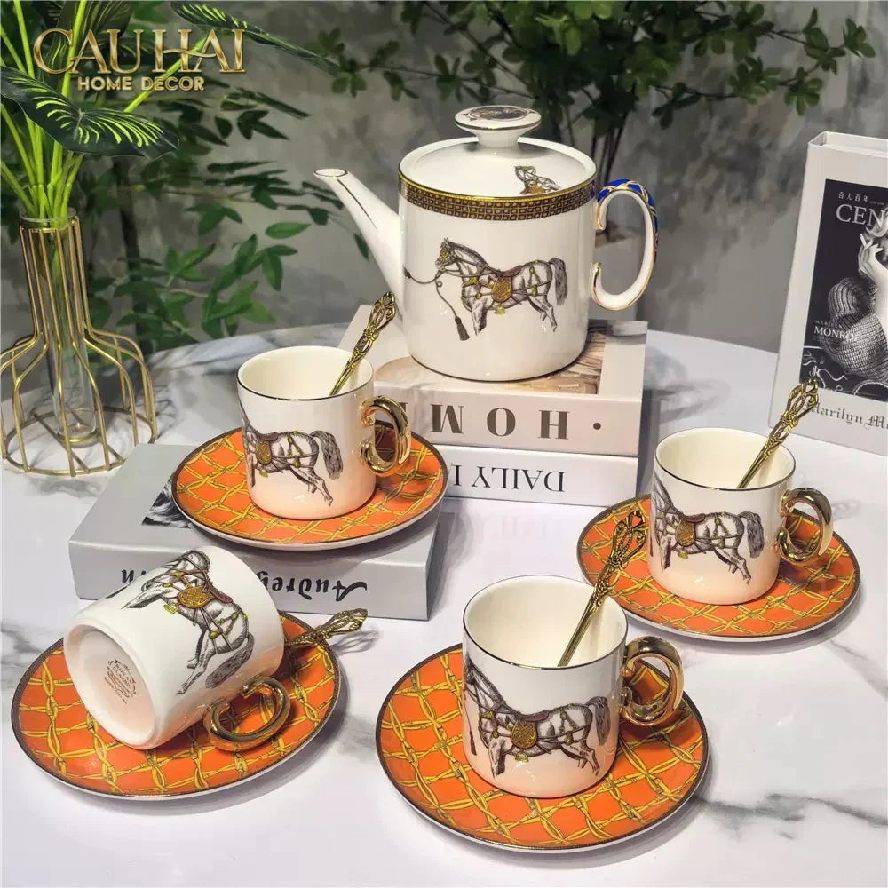 Maison Couture - Set Bình Trà 4 Tách La Selle Royale H Class Tea Set Orange Harnais 19pcs-SET BÌNH TRÀ-Đối tác tại Trung Quốc theo từng đơn đặt hàng-CẬU HAI HOME DECOR