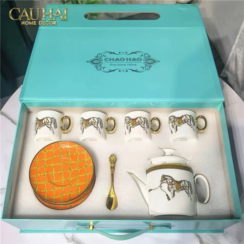 Maison Couture - Set Bình Trà 4 Tách La Selle Royale H Class Tea Set Orange Harnais 19pcs-SET BÌNH TRÀ-Đối tác tại Trung Quốc theo từng đơn đặt hàng-CẬU HAI HOME DECOR