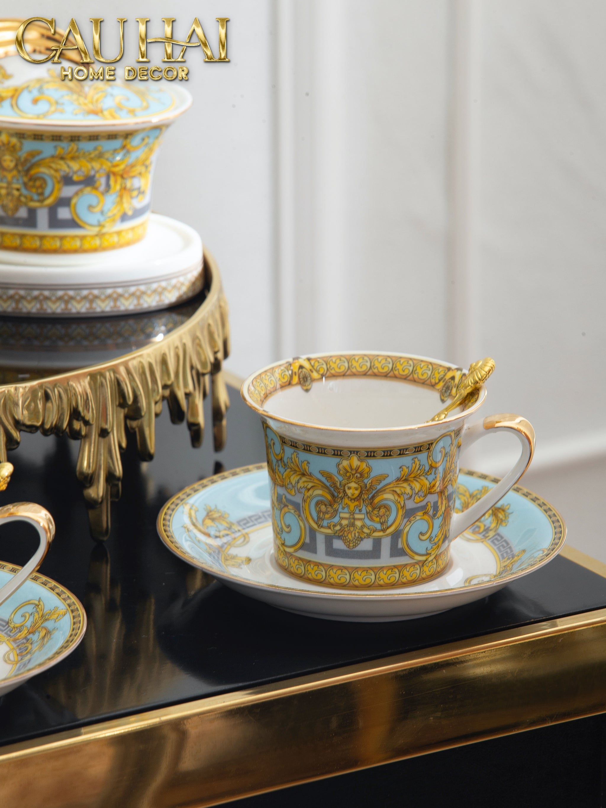 Maison Couture - Set Bình Trà Blue Barocco Prestige Gala Full Box - CẬU HAI HOME DECOR