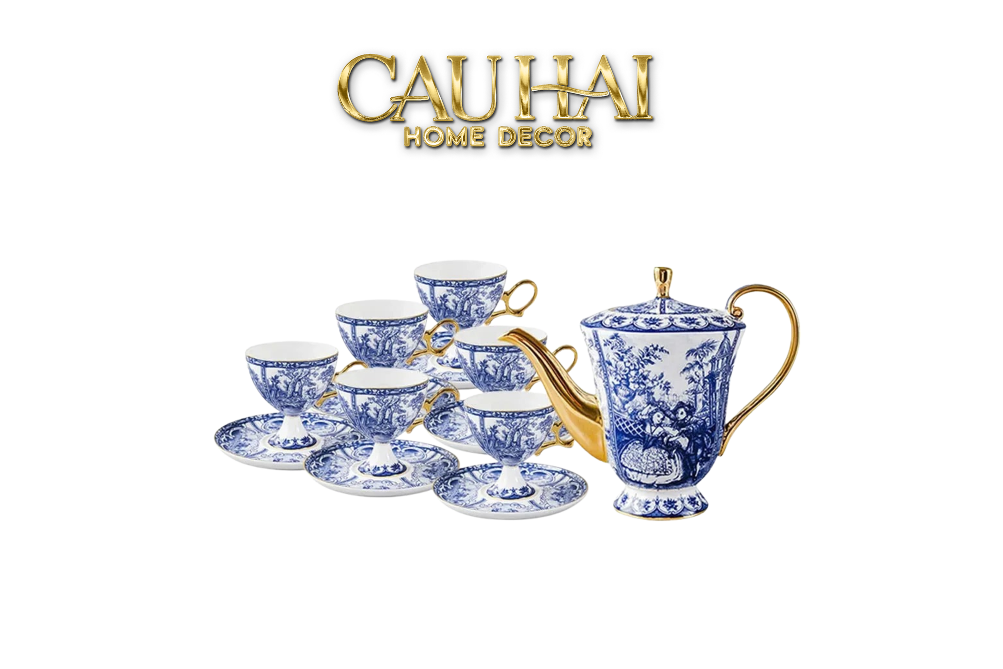 Maison Couture - Set Bình Trà Blue Indochine Porcelain Oriental - Royal Dynasty - CẬU HAI HOME DECOR