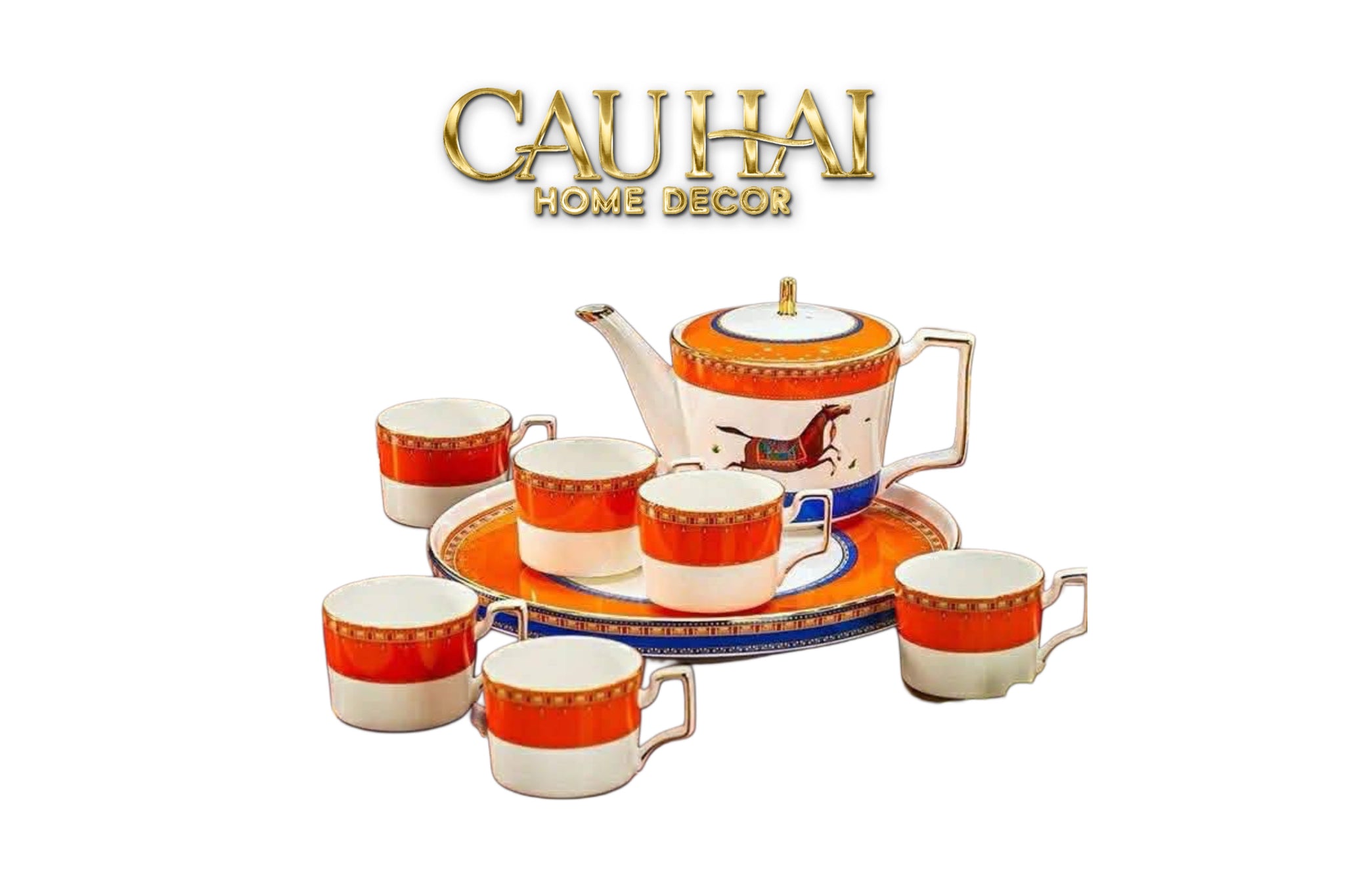 Maison Couture - Set Bình Trà & Coffee Héritage Équestre Vermillion Oriental Cheval Tea Set 8pcs-CẬU HAI HOME DECOR