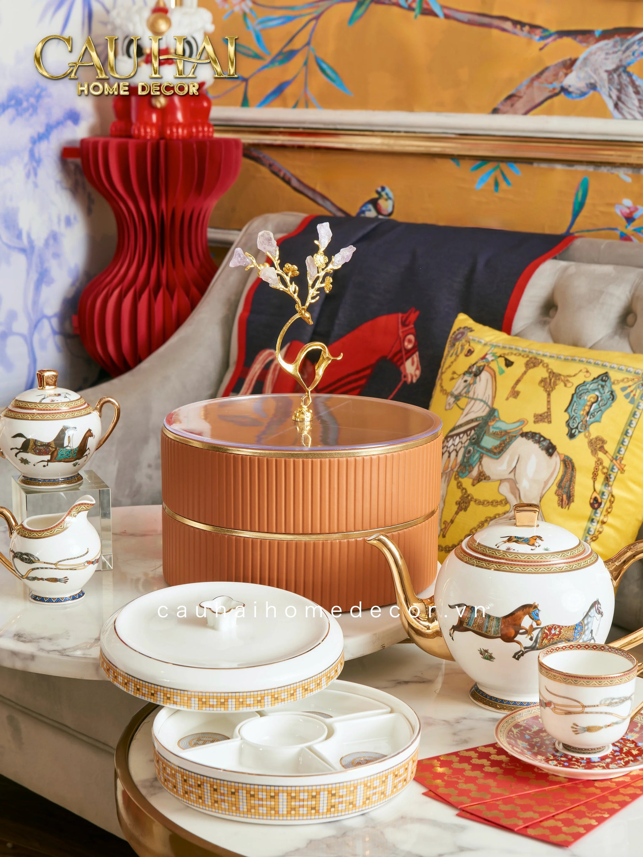 Maison Couture - Set Bình Trà H Class Legacy Équestre Héritage Harnais · Théière Ronde 15Pcs Tea Set-SET BÌNH TRÀ-CẬU HAI HOME DECOR