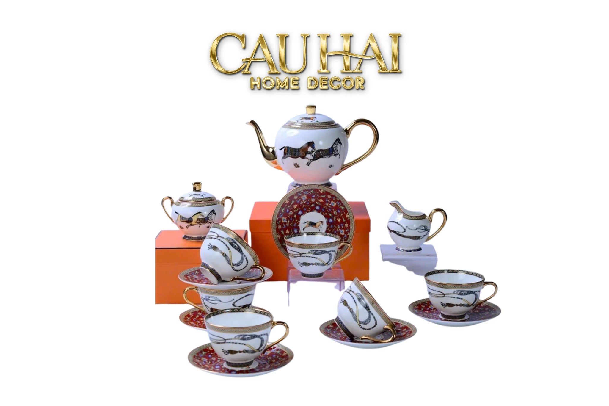 Maison Couture - Set Bình Trà H Class Legacy Équestre Héritage Harnais · Théière Ronde 15Pcs Tea Set-SET BÌNH TRÀ-CẬU HAI HOME DECOR