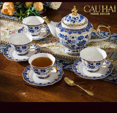 Maison Couture – Set Bình Trà Khay Sứ 6 Tách Indochine Héritage Indigo Blue Floral Porcelain 10Pcs-CẬU HAI HOME DECOR
