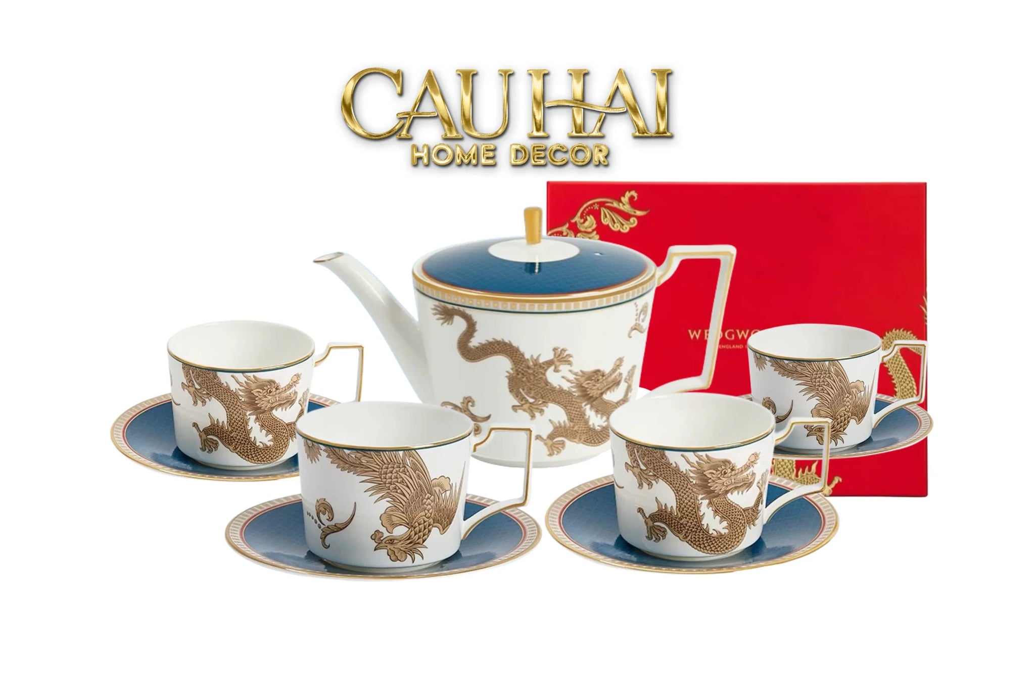 Maison Couture - Set Bình Trà Long Phụng 6 Tách - Dynasty Eternal Ascendant Guardian Dou 13Pcs-BỘ BÌNH TRÀ-CẬU HAI HOME DECOR