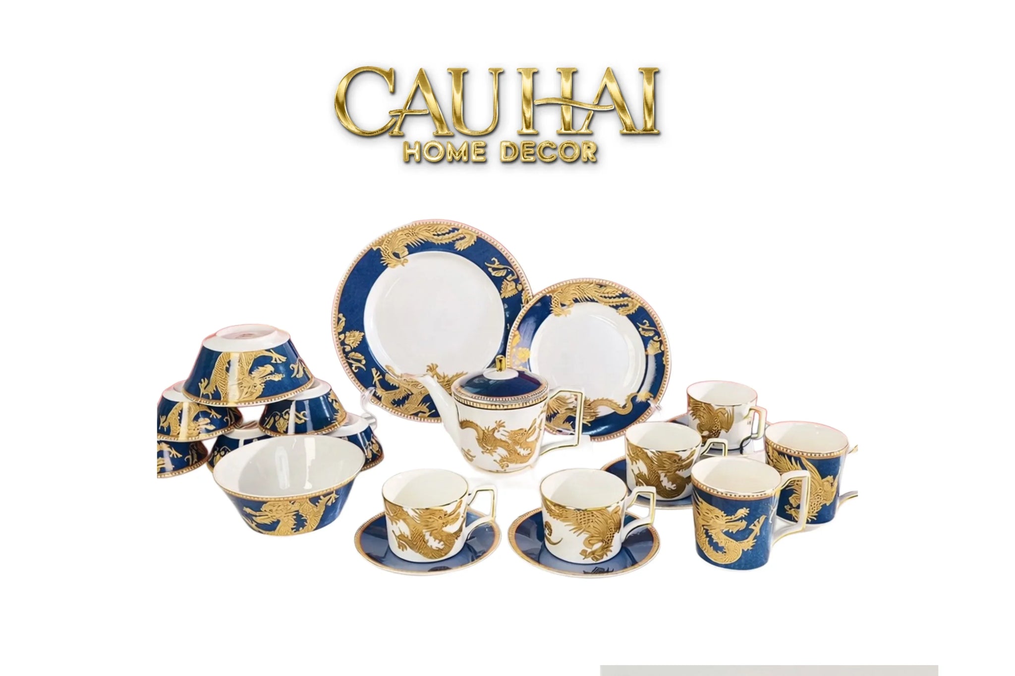 Maison Couture - Set Bình Trà Long Phụng 6 Tách - Dynasty Eternal Ascendant Guardian Dou 13Pcs-BỘ BÌNH TRÀ-CẬU HAI HOME DECOR