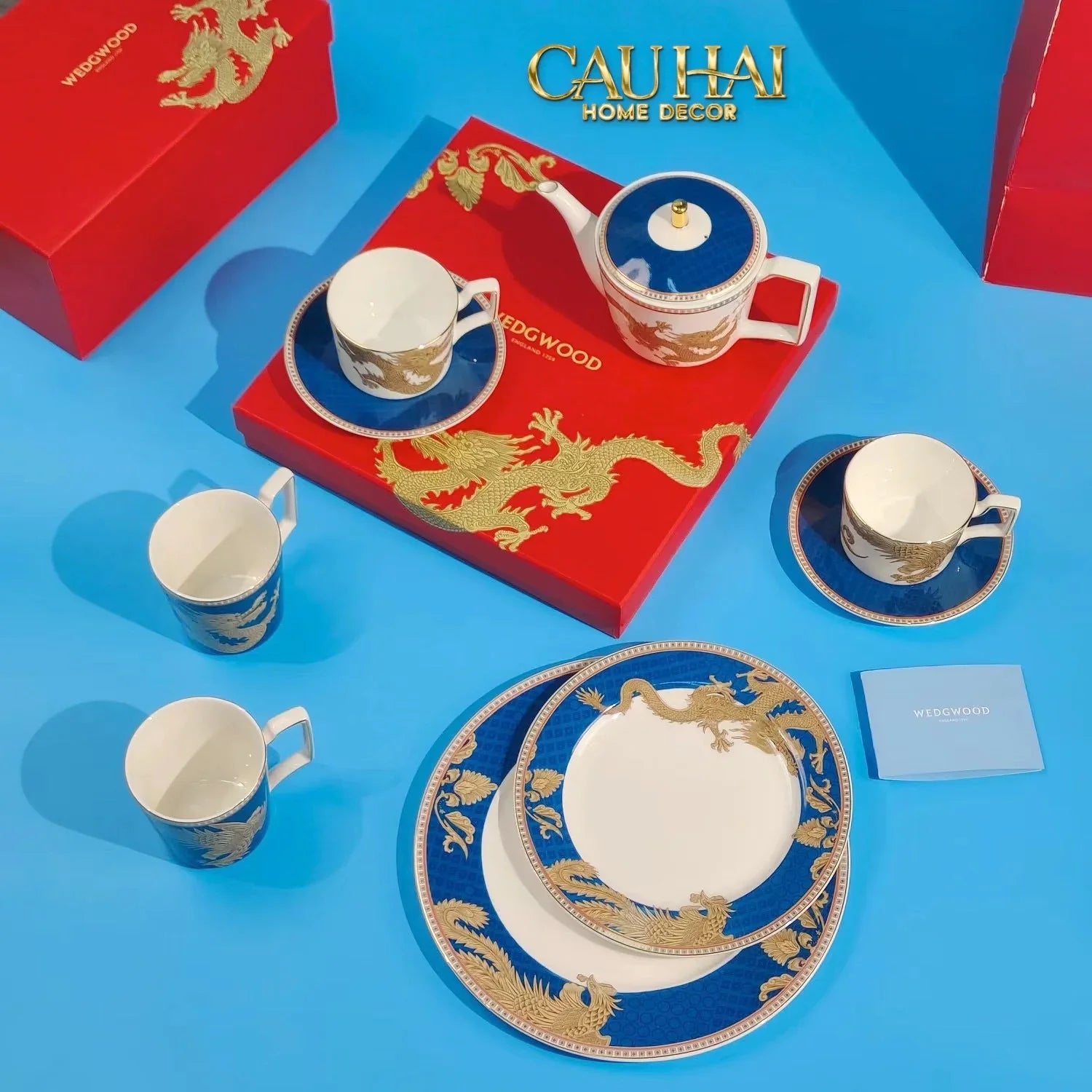 Maison Couture - Set Bình Trà Long Phụng 6 Tách - Dynasty Eternal Ascendant Guardian Dou 13Pcs-BỘ BÌNH TRÀ-CẬU HAI HOME DECOR