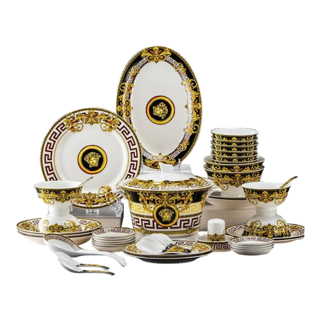 Maison Couture  - Set Chén Dĩa   Medusa V Class Signature Prestige Gala - Nero Oro Barocco  48Pcs