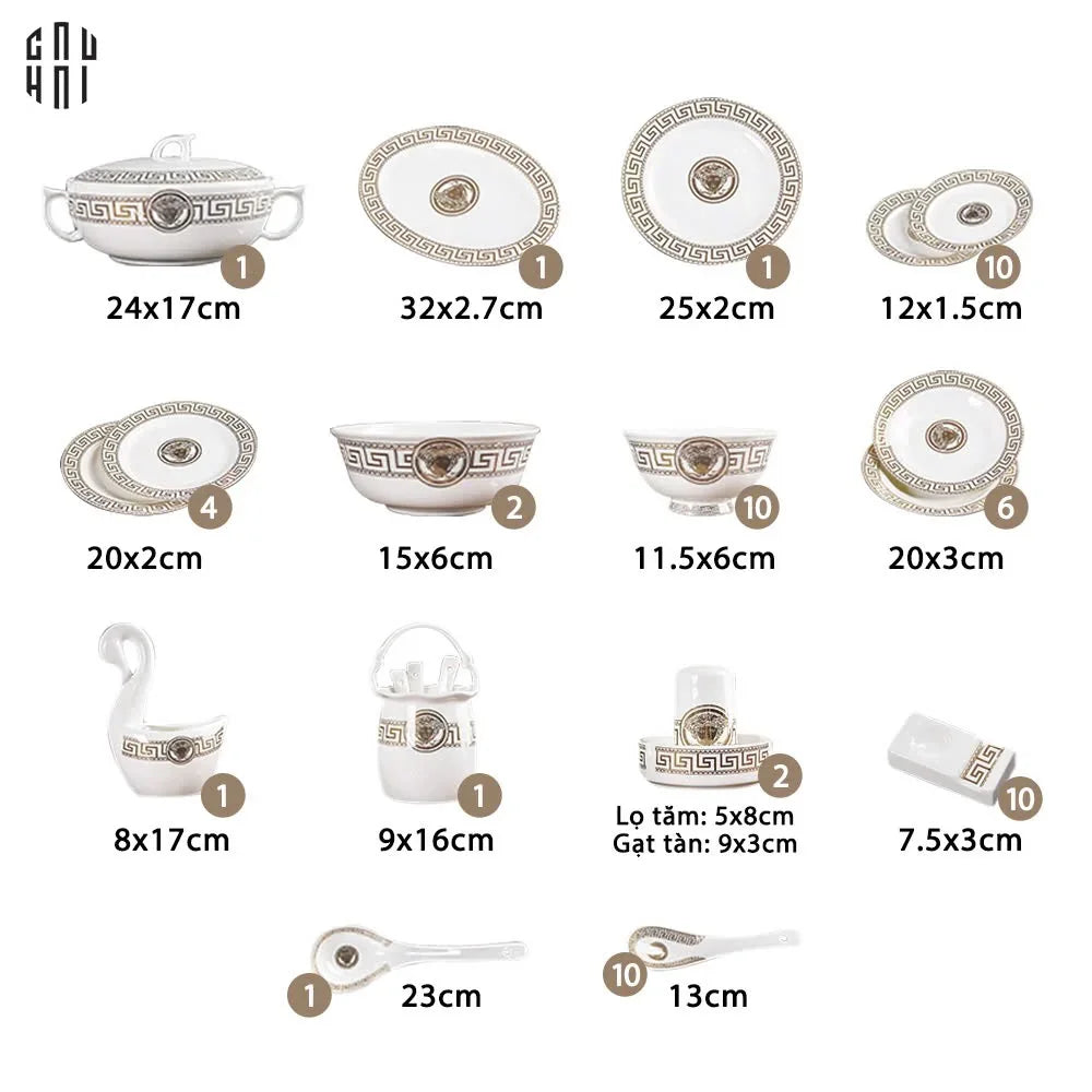 Maison Couture - Set Chén Dĩa Greek Key Meander V Class D'Ivoire Roman 60 Pcs-SET CHÉN DĨA-CẬU HAI HOME DECOR