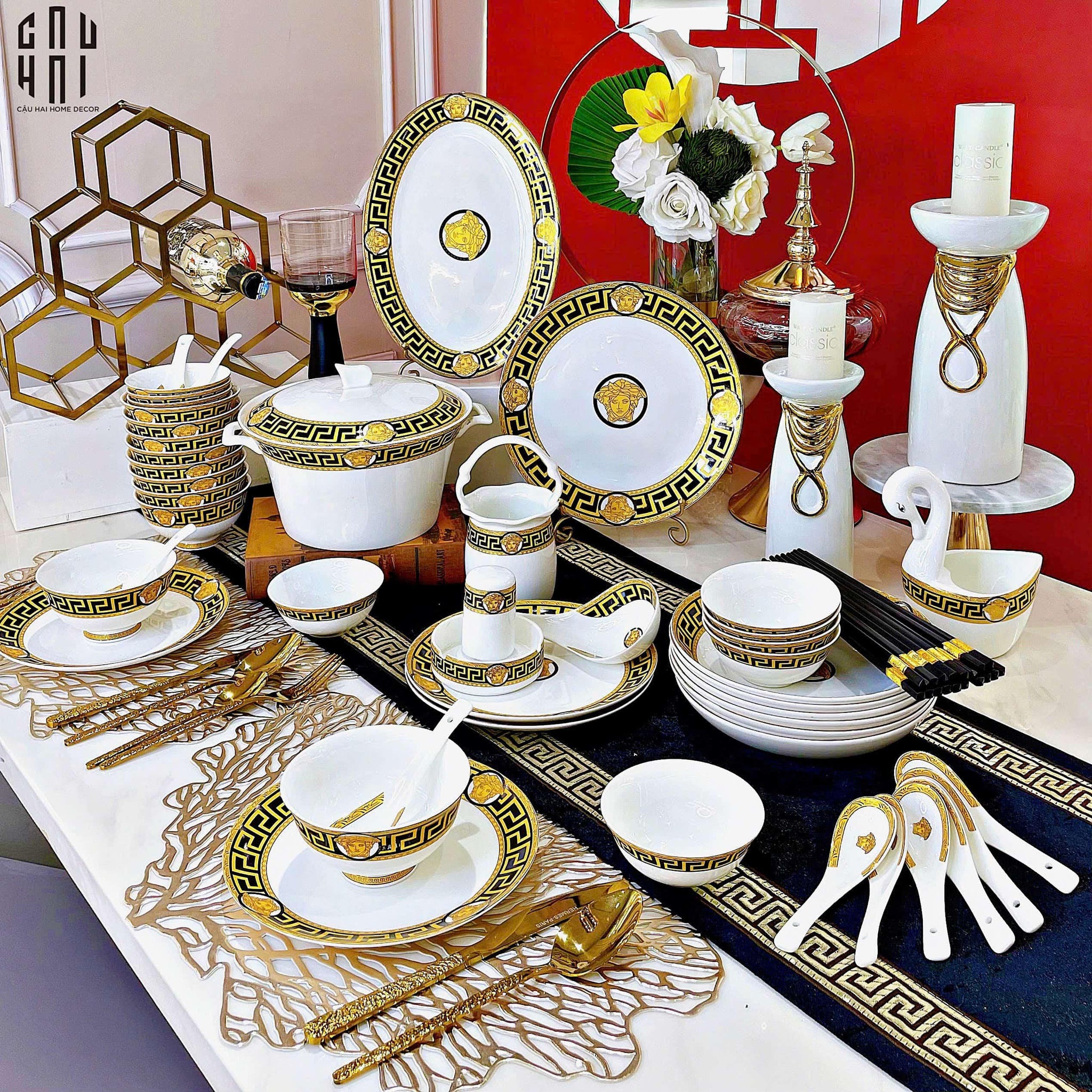Maison Couture - Set Chén Dĩa Medusa Golden Greek Key V Class 48Pcs-SET CHÉN DĨA-CẬU HAI HOME DECOR