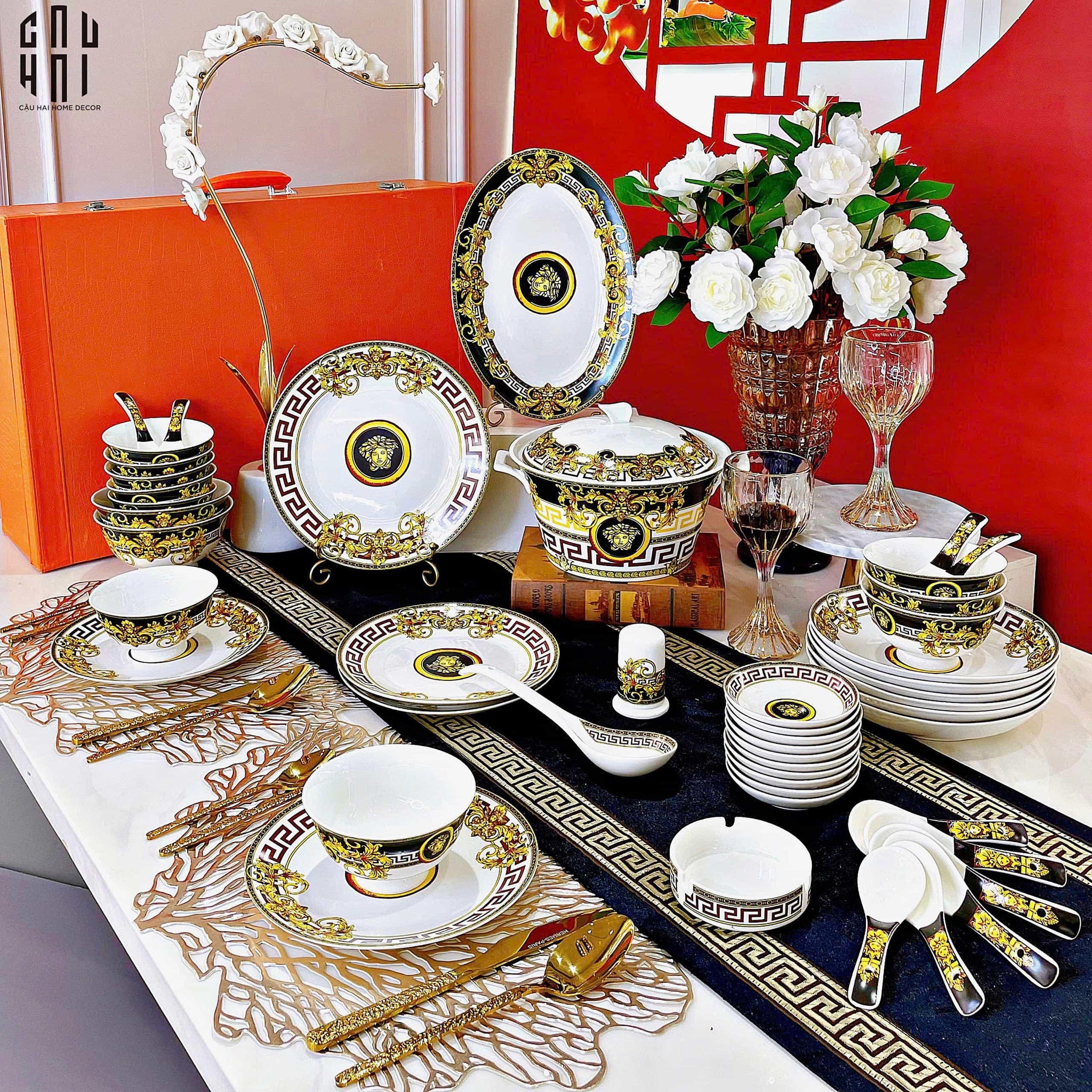 Maison Couture - Set Chén Dĩa Medusa V Class Signature Prestige Gala - Nero Oro Barocco 48Pcs-SET CHÉN DĨA-CẬU HAI HOME DECOR