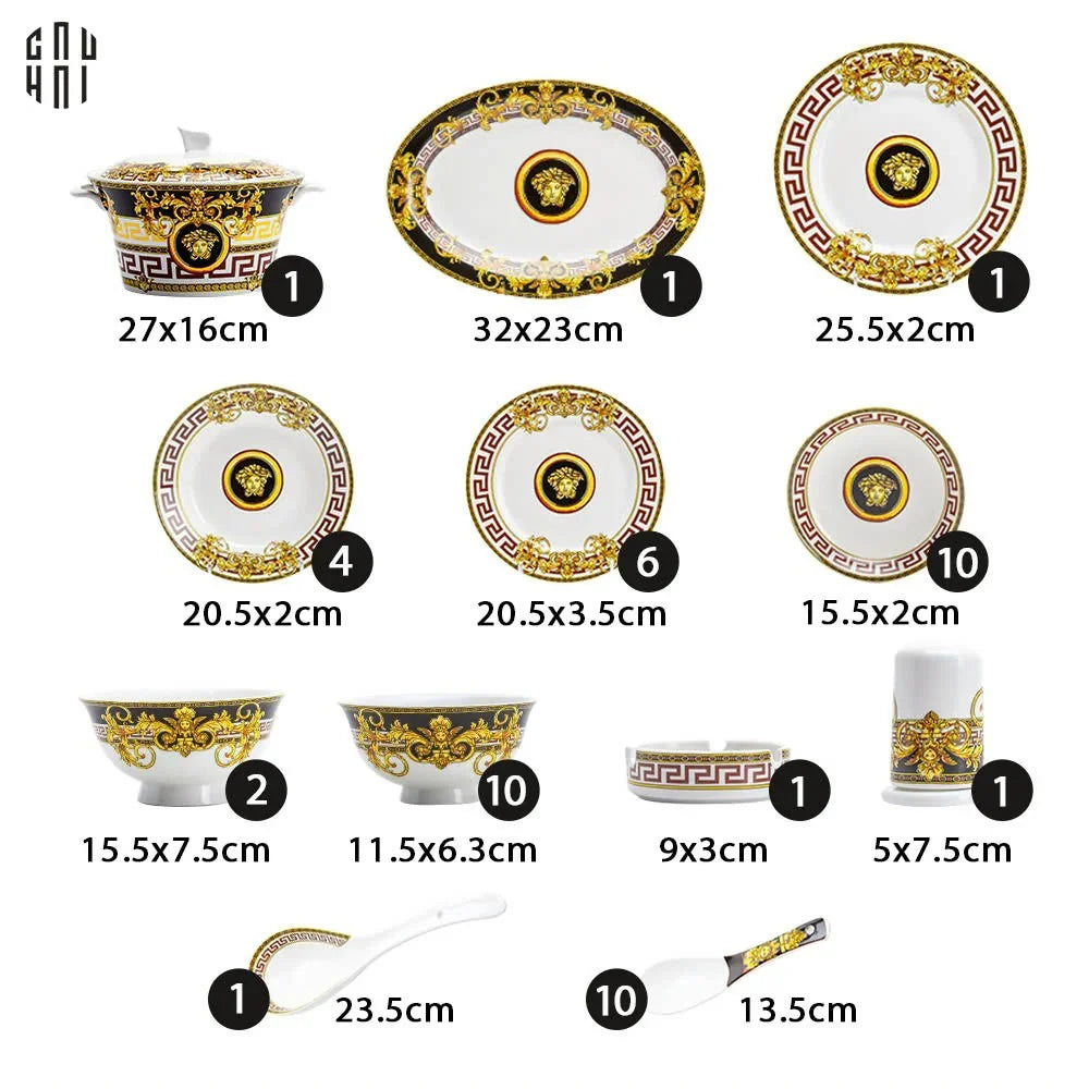 Maison Couture - Set Chén Dĩa Medusa V Class Signature Prestige Gala - Nero Oro Barocco 48Pcs-SET CHÉN DĨA-CẬU HAI HOME DECOR