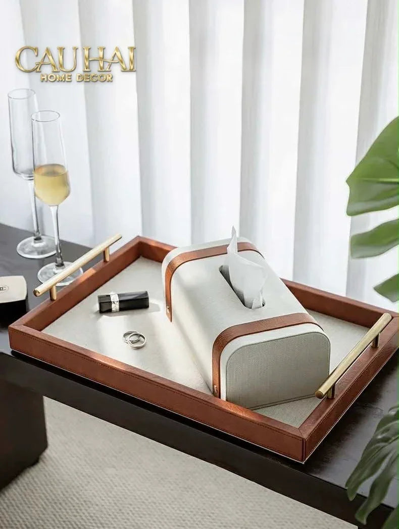 Maison Couture - Set Khay Hộp Giấy Canvas Lux Leather Havana 3Pcs-CẬU HAI HOME DECOR