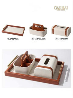 Maison Couture - Set Khay Hộp Giấy Canvas Lux Leather Havana 3Pcs-CẬU HAI HOME DECOR