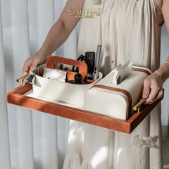 Maison Couture - Set Khay Hộp Giấy Canvas Lux Leather Havana 3Pcs-CẬU HAI HOME DECOR