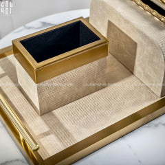 Maison Couture - Set Khay Hộp Giấy Gỗ Sồi Da Cao Cấp Héritage Bamboo 3Pcs 30x40 - Dolce Latte-CẬU HAI HOME DECOR