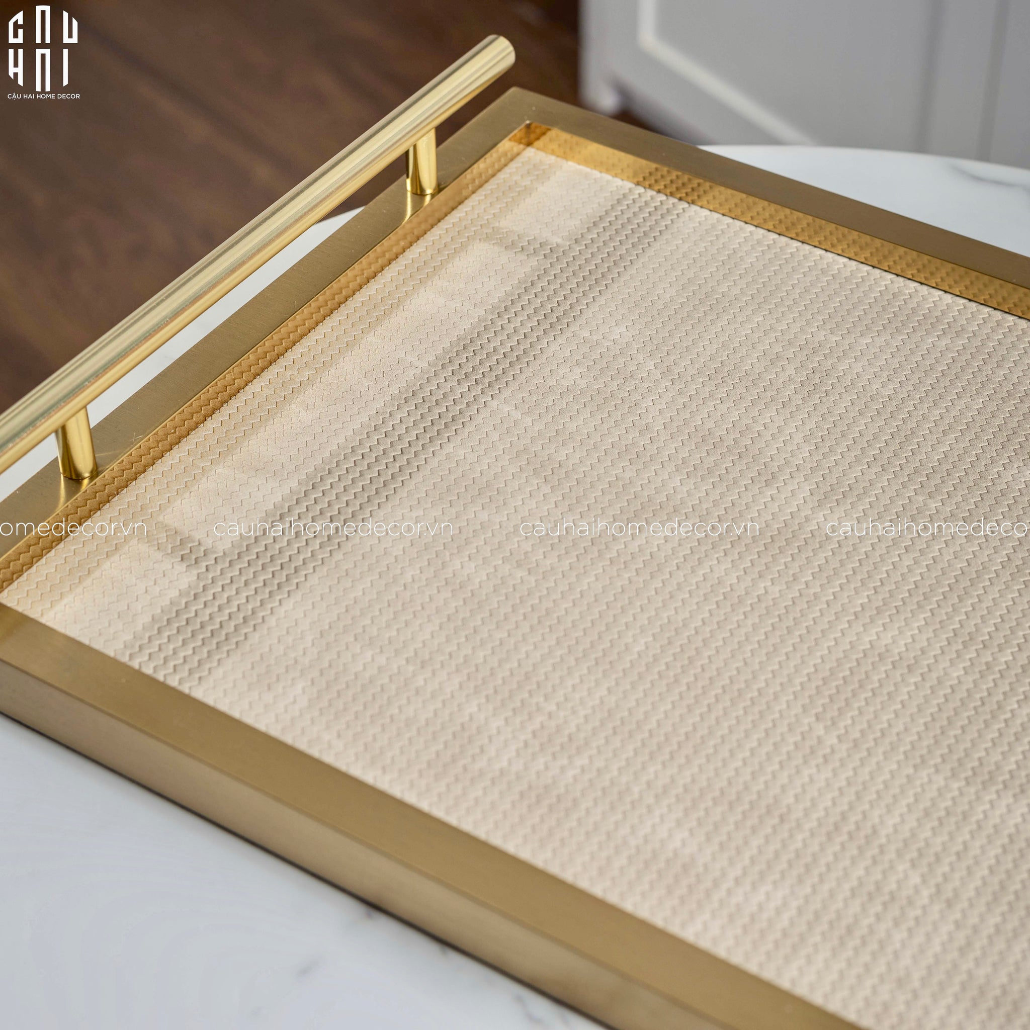 Maison Couture - Set Khay Hộp Giấy Gỗ Sồi Da Cao Cấp Héritage Bamboo 3Pcs 30x40 - Dolce Latte-CẬU HAI HOME DECOR