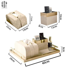 Maison Couture - Set Khay Hộp Giấy Gỗ Sồi Da Cao Cấp Héritage Bamboo 3Pcs 30x40 - Dolce Latte-CẬU HAI HOME DECOR