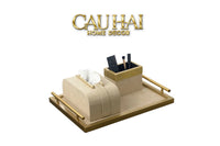 Maison Couture - Set Khay Hộp Giấy Gỗ Sồi Da Cao Cấp Héritage Bamboo 3Pcs 30x40 - Dolce Latte-CẬU HAI HOME DECOR