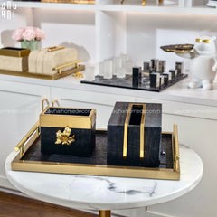 Maison Couture - Set Khay Hộp Giấy Gỗ Sồi Da Cao Cấp - Luxe Oakwood Birkin Noire Vanities 3Pcs 30x40-CẬU HAI HOME DECOR