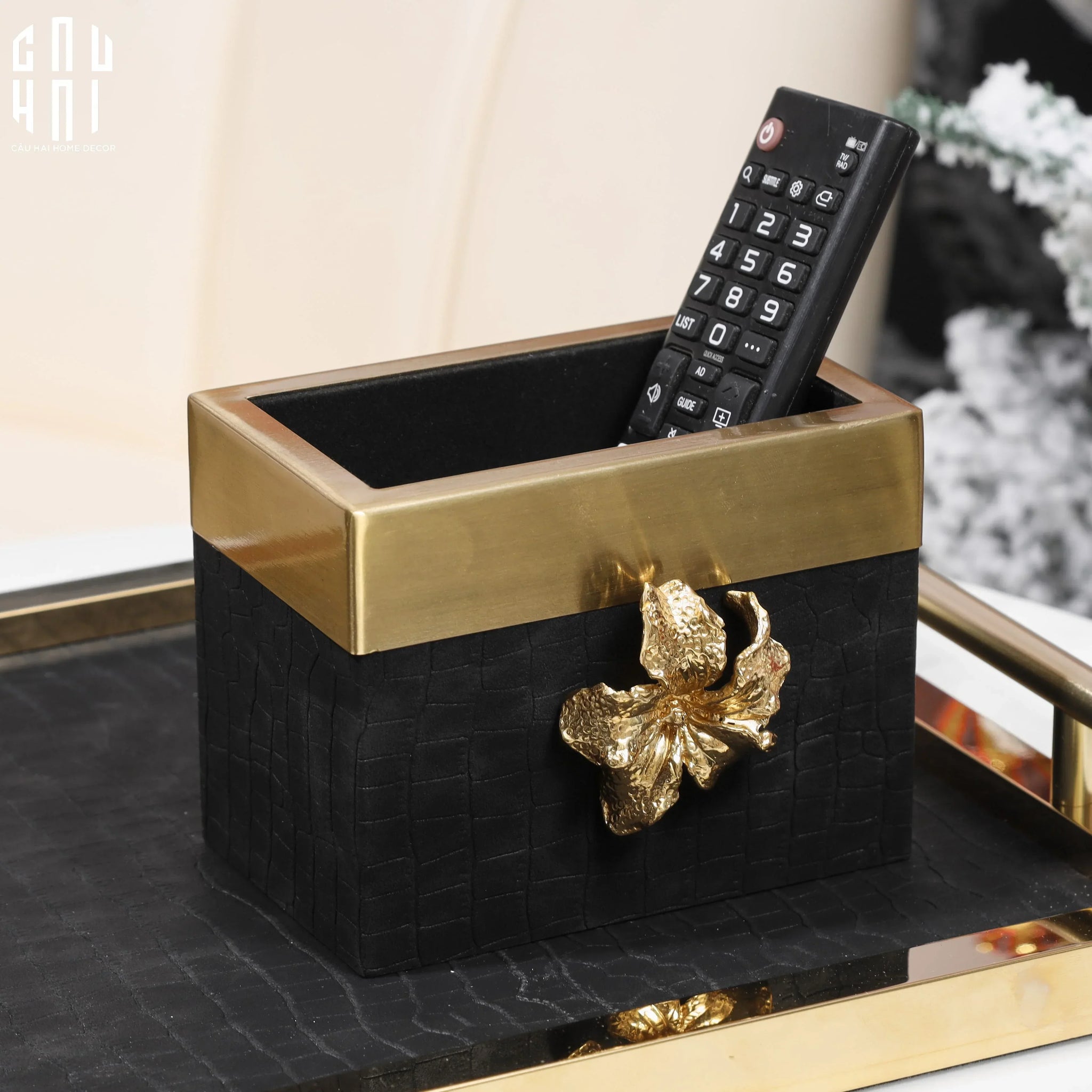 Maison Couture - Set Khay Hộp Giấy Gỗ Sồi Da Cao Cấp - Luxe Oakwood Birkin Noire Vanities 3Pcs 30x40-CẬU HAI HOME DECOR
