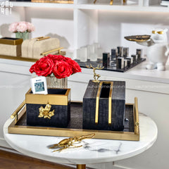 Maison Couture - Set Khay Hộp Giấy Gỗ Sồi Da Cao Cấp - Luxe Oakwood Birkin Noire Vanities 3Pcs 30x40-CẬU HAI HOME DECOR