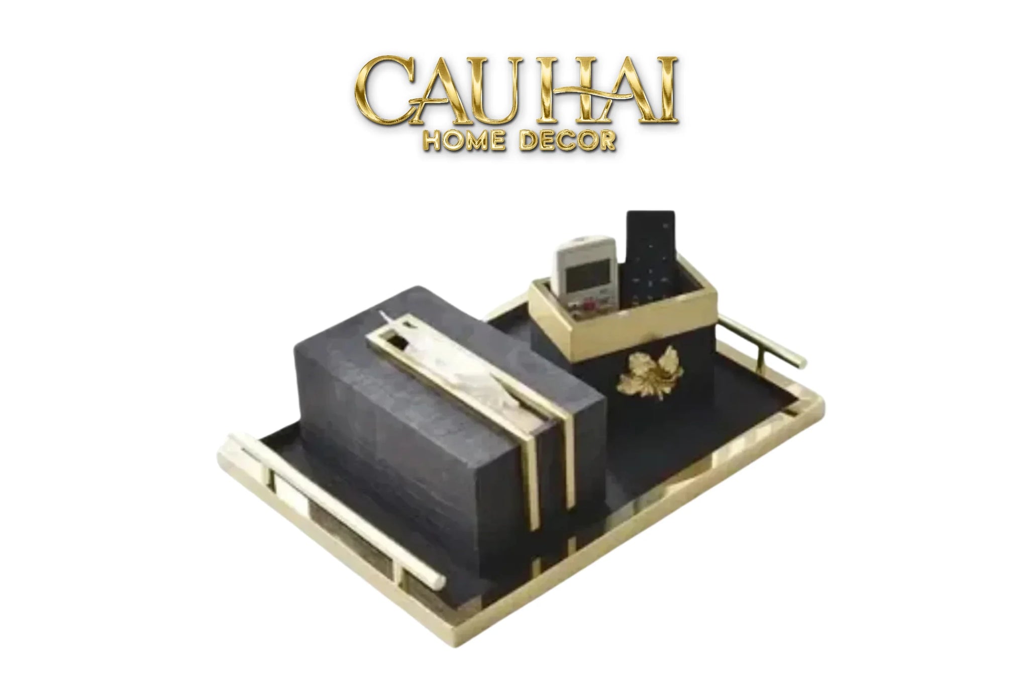 Maison Couture - Set Khay Hộp Giấy Gỗ Sồi Da Cao Cấp - Luxe Oakwood Birkin Noire Vanities 3Pcs 30x40-CẬU HAI HOME DECOR