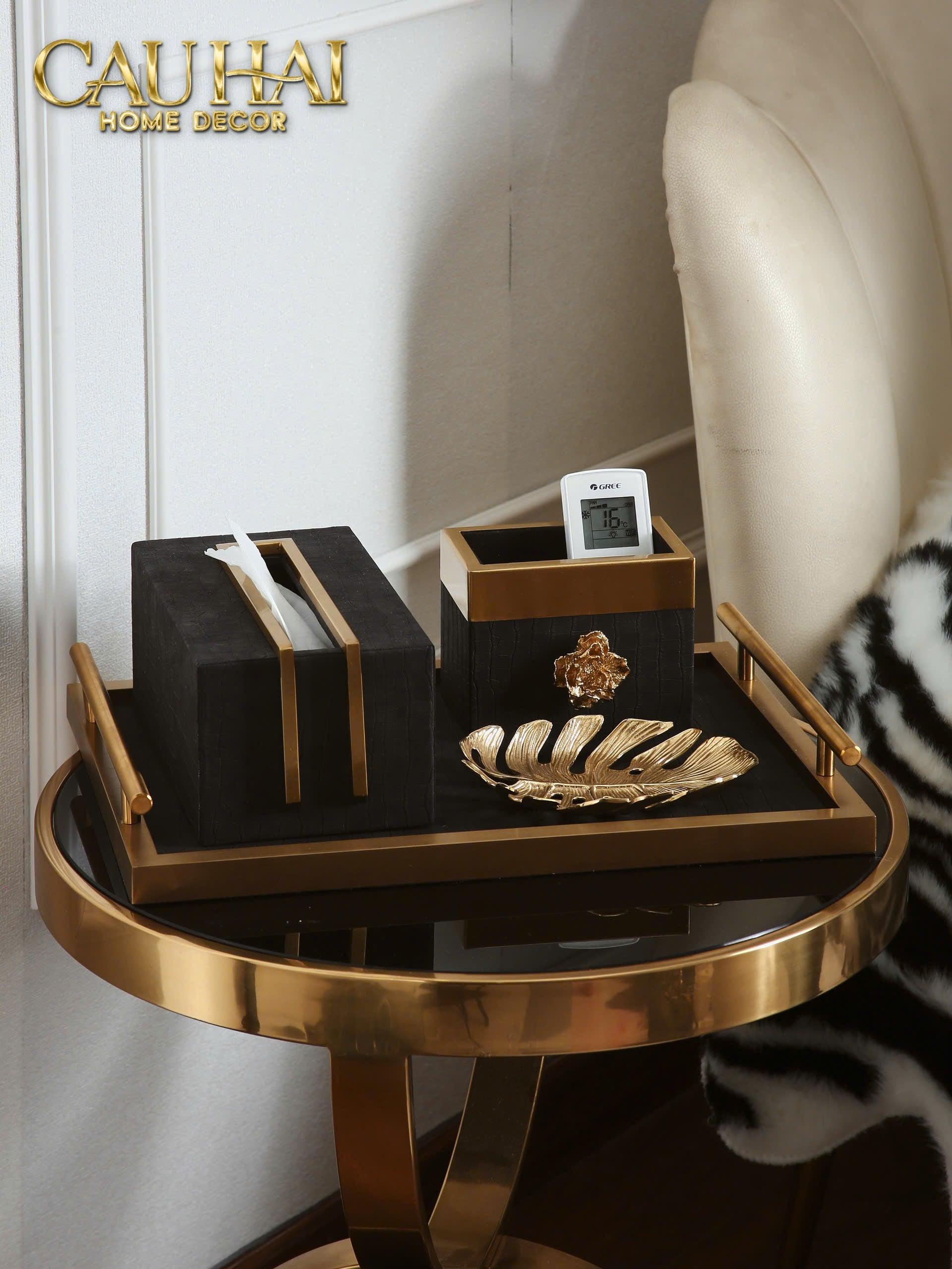 Maison Couture - Set Khay Hộp Giấy Oakwood Birkin Première Lux Leather Tray 3Pcs UP - CẬU HAI HOME DECOR