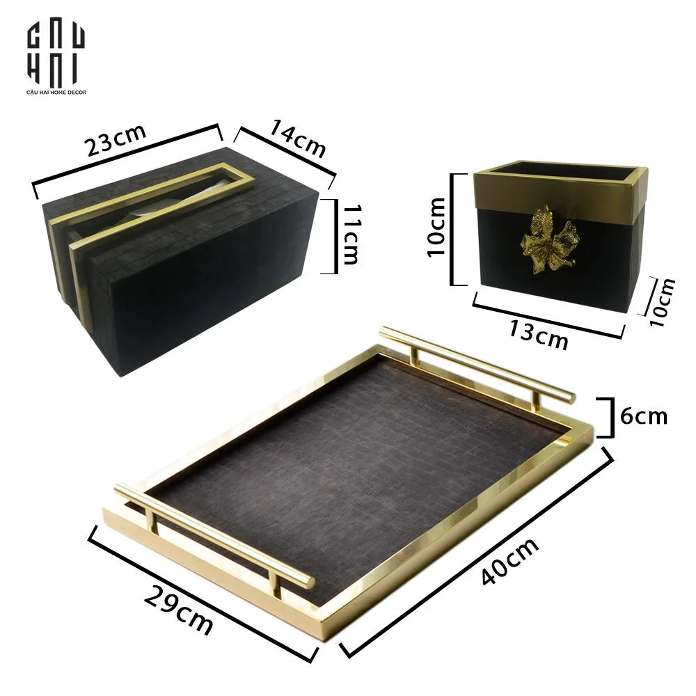 Maison Couture - Set Khay Hộp Giấy Oakwood Birkin Première Lux Leather Tray 3Pcs UP - CẬU HAI HOME DECOR