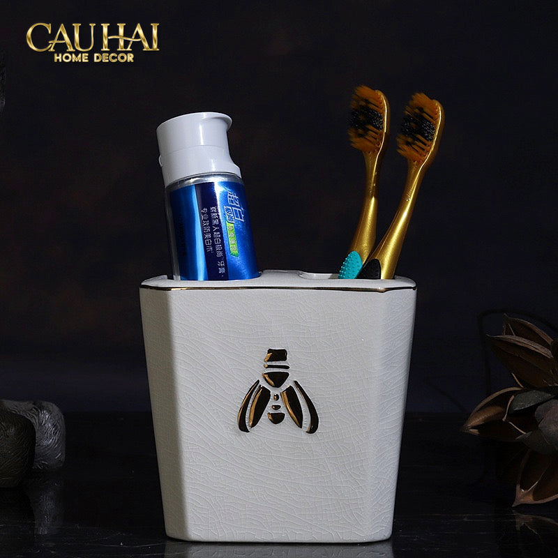 Maison Couture - Set Nhà Tắm Élégance Miel Doré – Golden Queen Bee 5Pcs - CẬU HAI HOME DECOR