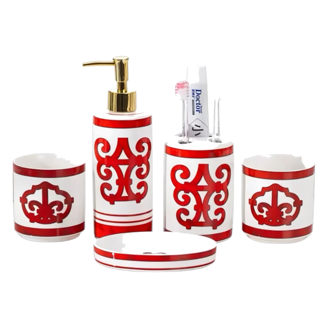 Maison Couture - Set Nhà Tắm Gốm Sứ Arabesque Rouge D'Or 5pcs - Cậu Hai Home Decor