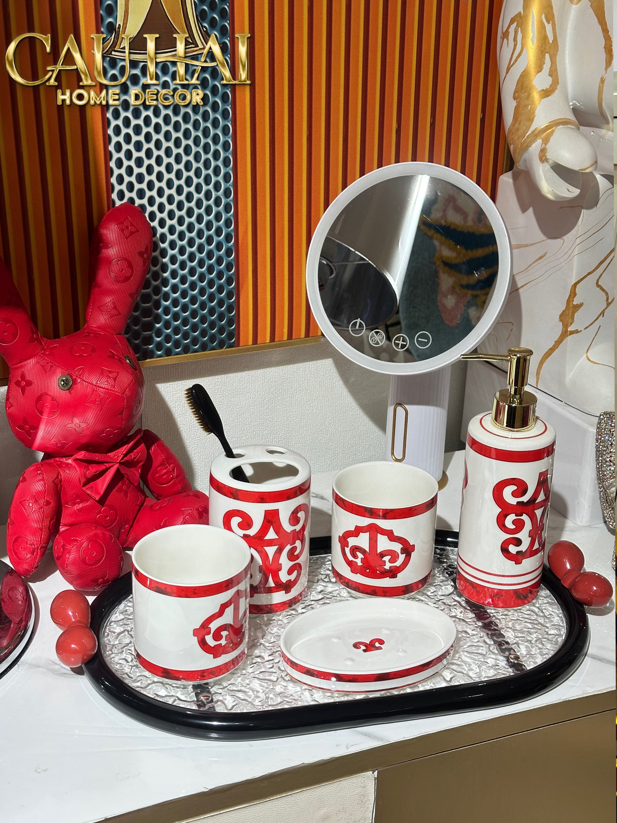 Maison Couture - Set Nhà Tắm Gốm Sứ Arabesque Rouge D'Or 5pcs-PHỤ KIỆN NHÀ TẮM-CẬU HAI HOME DECOR-CẬU HAI HOME DECOR