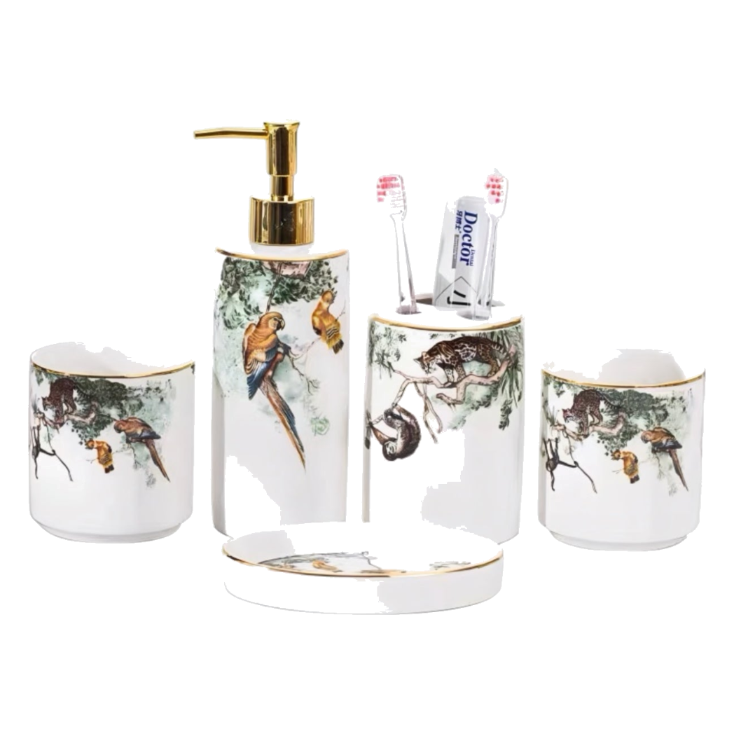 Maison Couture - Set Nhà Tắm Gốm Sứ Jardin Sauvage D'Or 5pcs - Cậu Hai Home Decor