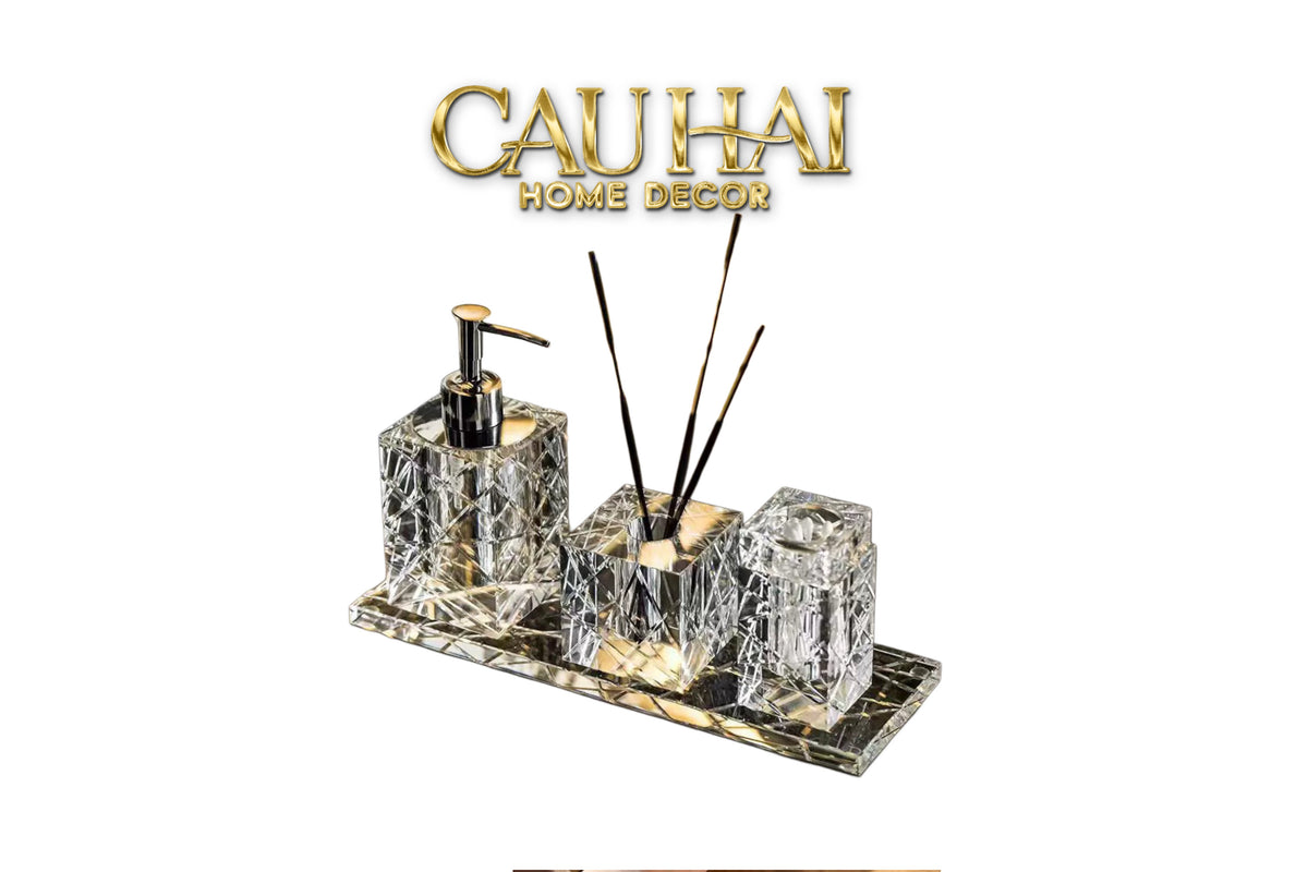 Maison Couture - Set Nhà Tắm Pha Lê Lumière Cristalleries Bathroom Vanity Set - Cannage Facetté Set 4pcs-Set nhà tắm bathroom vanities-CẬU HAI HOME DECOR