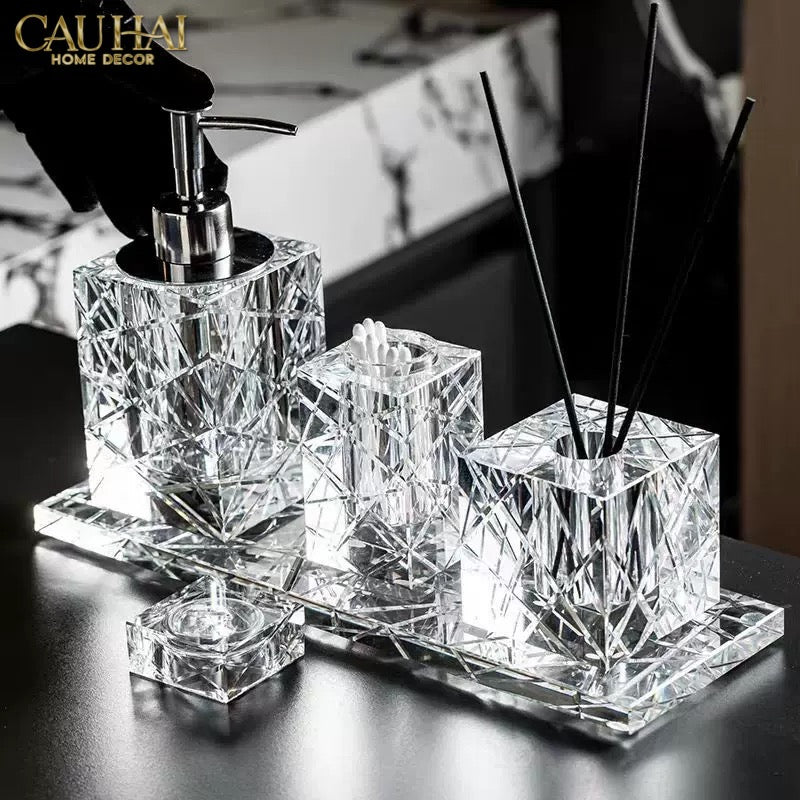 Maison Couture - Set Nhà Tắm Pha Lê Lumière Cristalleries Bathroom Vanity Set - Cannage Facetté Set 4pcs-Set nhà tắm bathroom vanities-CẬU HAI HOME DECOR