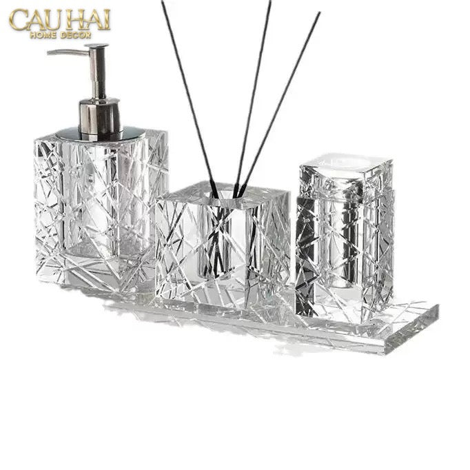 Maison Couture - Set Nhà Tắm Pha Lê Lumière Cristalleries Bathroom Vanity Set - Cannage Facetté Set 4pcs-Set nhà tắm bathroom vanities-CẬU HAI HOME DECOR