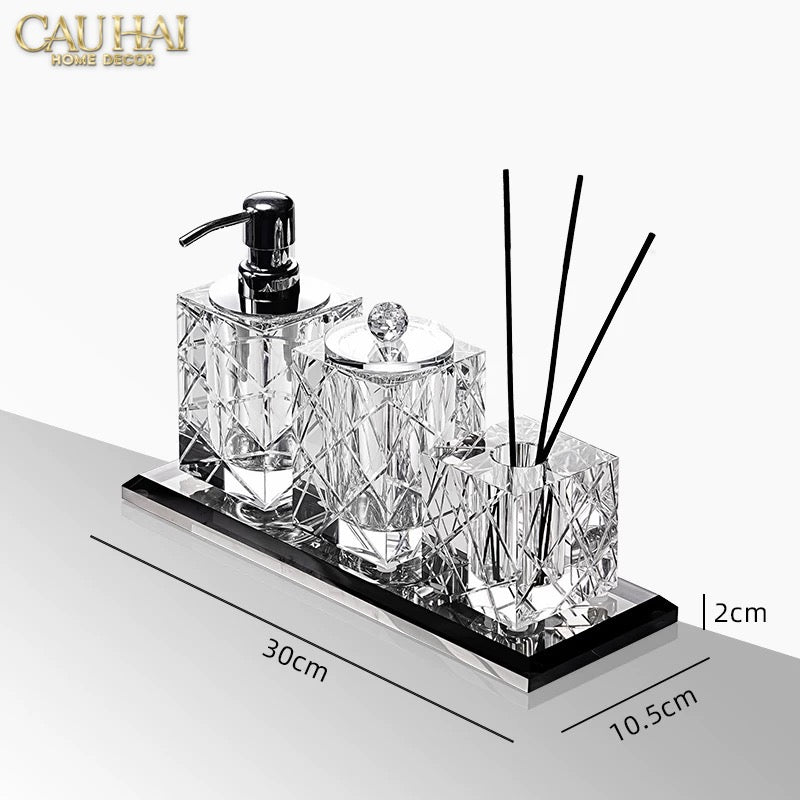 Maison Couture - Set Nhà Tắm Pha Lê Lumière Cristalleries Bathroom Vanity Set - Smoky Cannage Facetté Set 4pcs-PHỤ KIỆN NHÀ TẮM-CẬU HAI HOME DECOR
