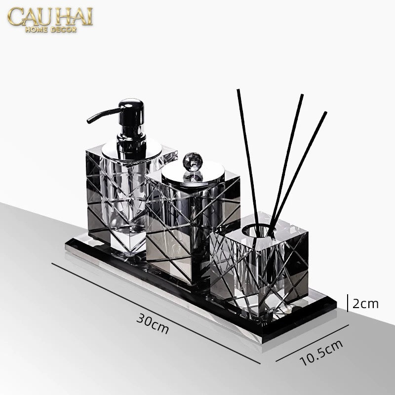 Maison Couture - Set Nhà Tắm Pha Lê Lumière Cristalleries Bathroom Vanity Set - Smoky Cannage Facetté Set 4pcs-PHỤ KIỆN NHÀ TẮM-CẬU HAI HOME DECOR