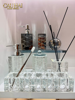 Maison Couture - Set Nhà Tắm Pha Lê Lumière Cristalleries Bathroom Vanity Set - Smoky Cannage Facetté Set 4pcs-CẬU HAI HOME DECOR