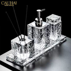 Maison Couture - Set Nhà Tắm Pha Lê Lumière Cristalleries Bathroom Vanity Set - Smoky Cannage Facetté Set 4pcs-CẬU HAI HOME DECOR