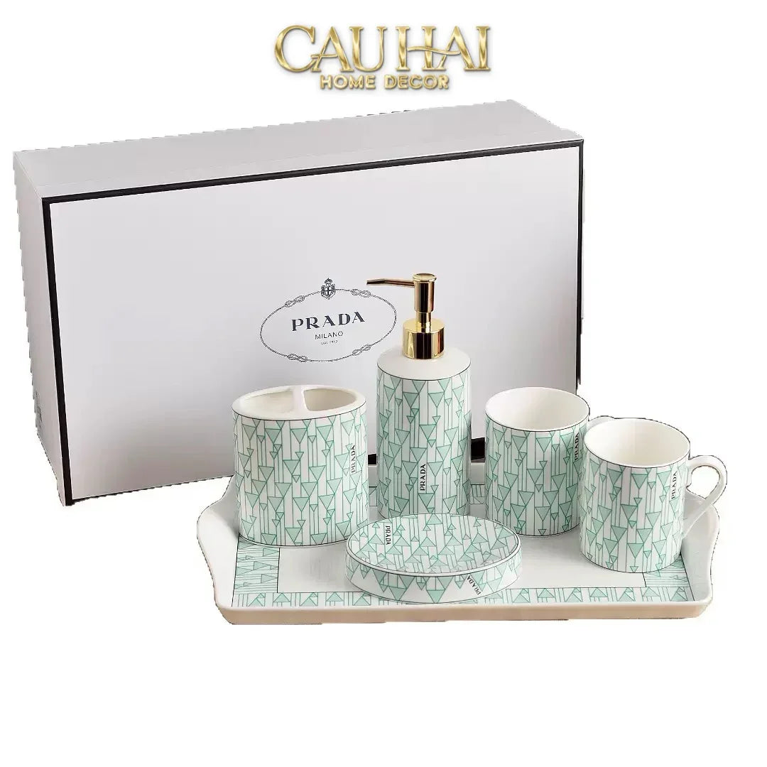 Maison Couture - Set nhà tắm PRD 6 Món PRD Class - Vienna Green Bathroom Vanities Porcelain Trays 6pcs-PHỤ KIỆN NHÀ TẮM-CẬU HAI HOME DECOR