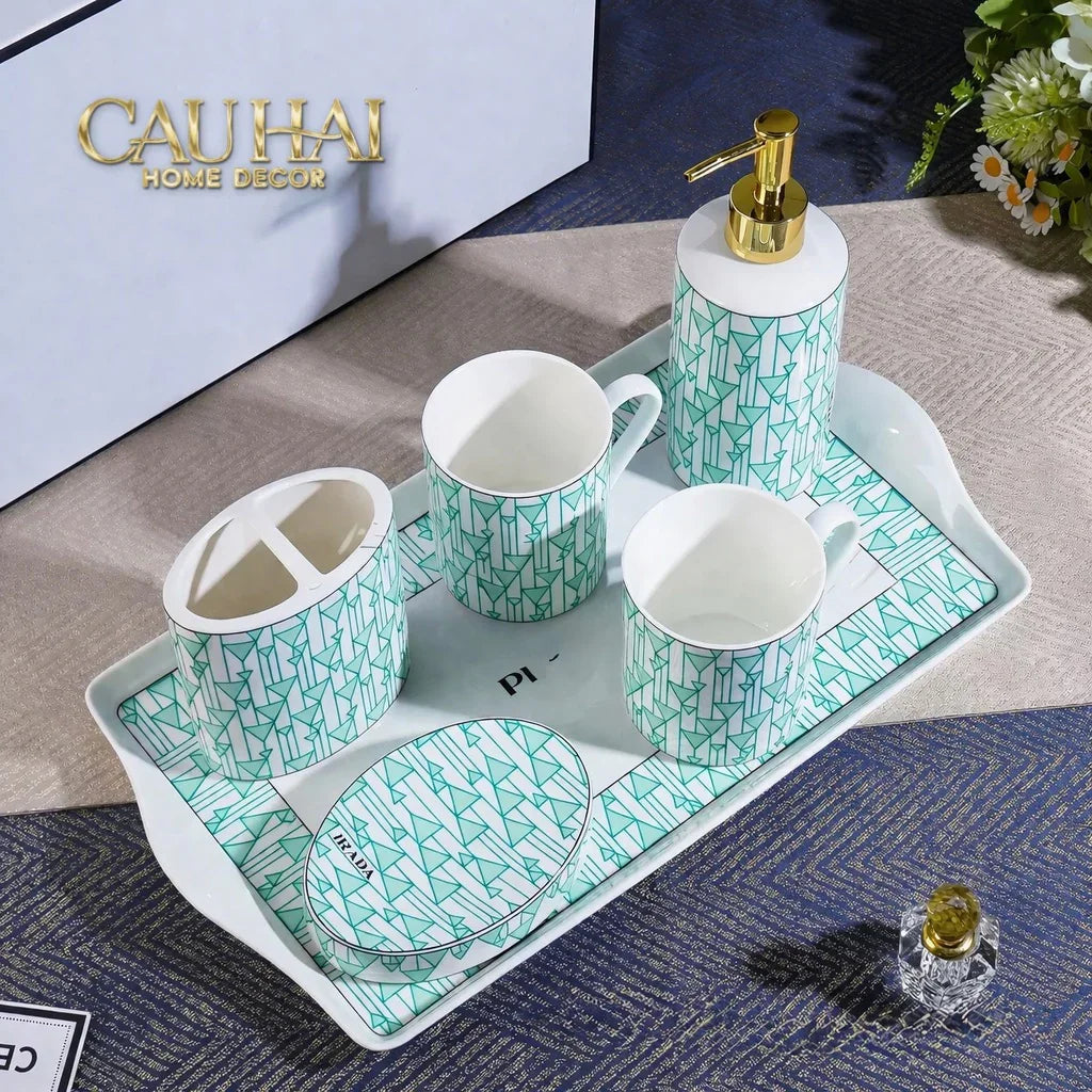Maison Couture - Set nhà tắm PRD 6 Món PRD Class - Vienna Green Bathroom Vanities Porcelain Trays 6pcs-PHỤ KIỆN NHÀ TẮM-CẬU HAI HOME DECOR