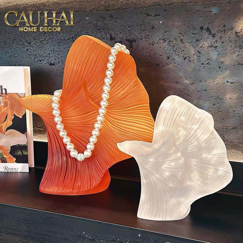 Maison Couture - Set Tượng Cá Nghệ Thuật Betta Resin Lumière Wave Amber Blanc-CẬU HAI HOME DECOR-CẬU HAI HOME DECOR