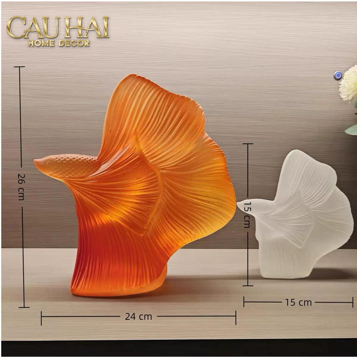 Maison Couture - Set Tượng Cá Nghệ Thuật Betta Resin Lumière Wave Amber Blanc-CẬU HAI HOME DECOR-CẬU HAI HOME DECOR