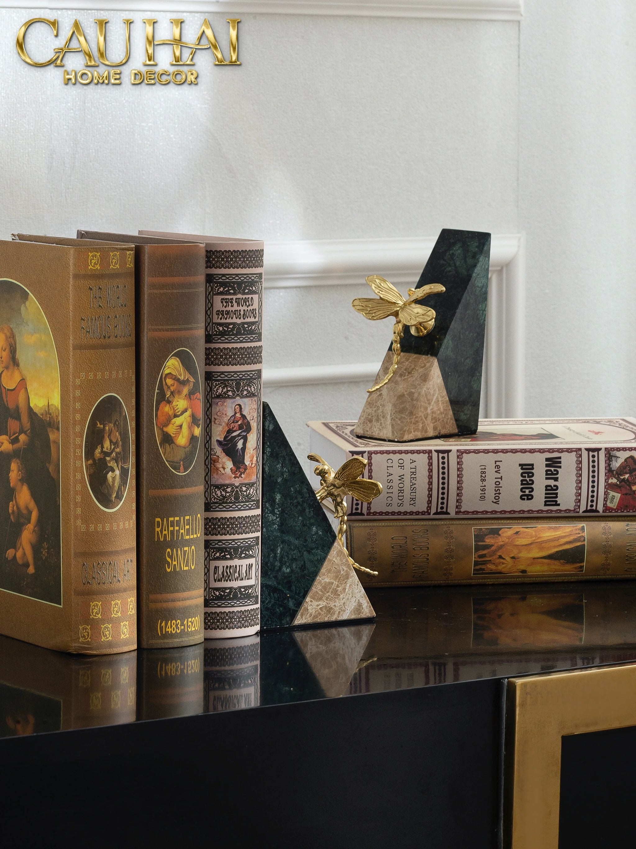 Maison Couture - Set Tượng Chặn Sách Đá Marble Brasson Divine Antler Bookend 20x10x15-CẬU HAI HOME DECOR