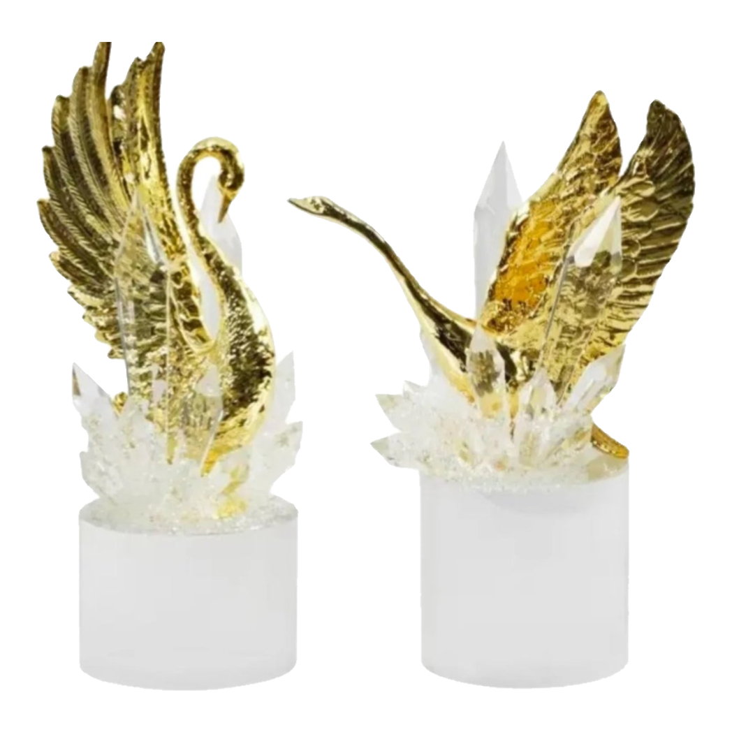 Maison Couture - Set Tượng Đôi Thiên Nga Cygnes Royaux aux Ailes Déployées Cristalleries Quartz Blanc 22/25